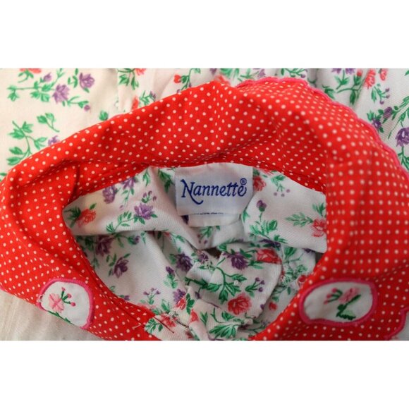 Vtg 90s Nannette Floral Baby Dress Bloomers Diaper Cover Red Dots Spring Summer - Picture 10 of 12